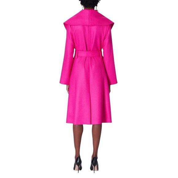 NWT Carolina Herrera Shawl-Collar Belted Wool Twill Coat in Cerise Pink 6 (009) - Picture 3 of 16